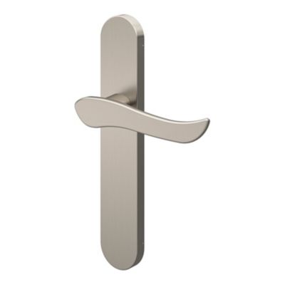 Ensemble poignée sur plaque rond GoodHome Armel effet nickel satin gris L.130mm x l.42mm entraxe 165-195mm