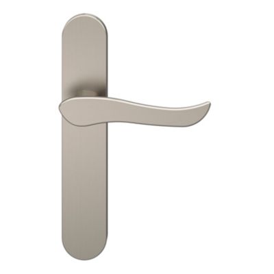 Ensemble poignée sur plaque rond GoodHome Armel effet nickel satin gris L.130mm x l.42mm entraxe 165-195mm