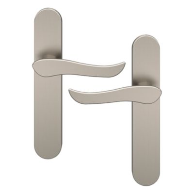 Ensemble poignée sur plaque rond GoodHome Armel effet nickel satin gris L.130mm x l.42mm entraxe 165-195mm