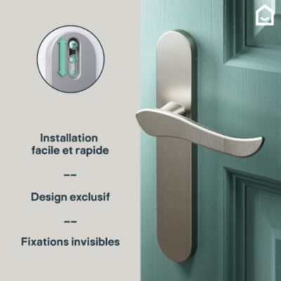 Ensemble poignée sur plaque rond GoodHome Armel effet nickel satin gris L.130mm x l.42mm entraxe 165-195mm