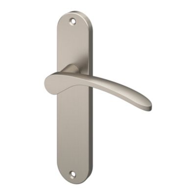 Ensemble poignée sur plaque rond GoodHome Beare effet nickel satin gris L.110.5mm x l.40mm entraxe 165mm