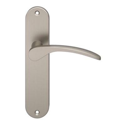Ensemble poignée sur plaque rond GoodHome Beare effet nickel satin gris L.110.5mm x l.40mm entraxe 165mm