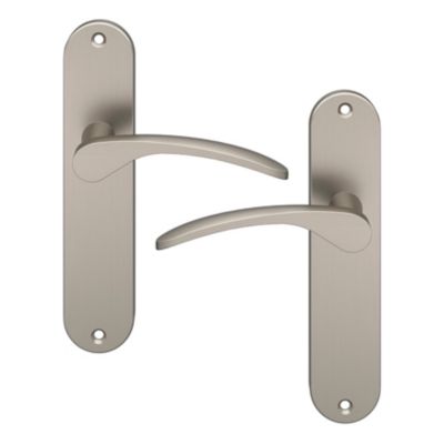 Ensemble poignée sur plaque rond GoodHome Beare effet nickel satin gris L.110.5mm x l.40mm entraxe 165mm