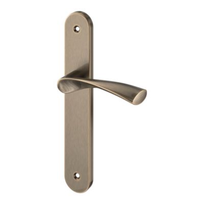 Ensemble poignée sur plaque rond GoodHome Breage effet laiton satin doré L.120.5mm x l.40mm entraxe 195mm