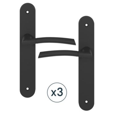 Ensemble poignée sur plaque rond GoodHome Hirel effet nickel mat noir L.128mm x l.40mm entraxe 195mm