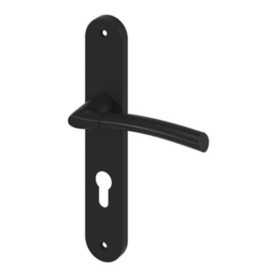 Ensemble poignée sur plaque rond GoodHome Hirel effet nickel noir L.128mm x l.40mm entraxe 195mm