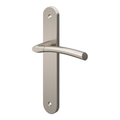 Ensemble poignée sur plaque rond GoodHome Hirel effet nickel satin gris L.128mm x l.40mm entraxe 195mm