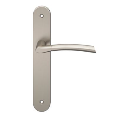 Ensemble poignée sur plaque rond GoodHome Hirel effet nickel satin gris L.128mm x l.40mm entraxe 195mm