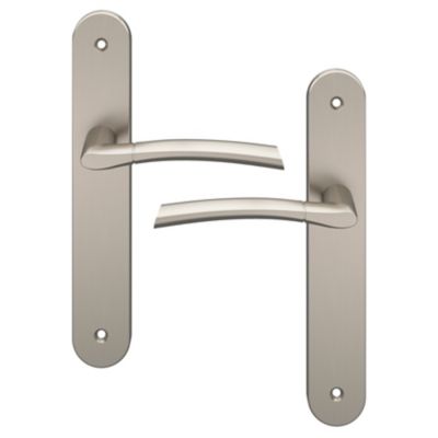 Ensemble poignée sur plaque rond GoodHome Hirel effet nickel satin gris L.128mm x l.40mm entraxe 195mm