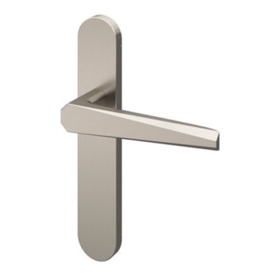 Ensemble poignée sur plaque rond GoodHome Keri effet nickel satin gris L.140mm x l.42mm entraxe 165-195mm