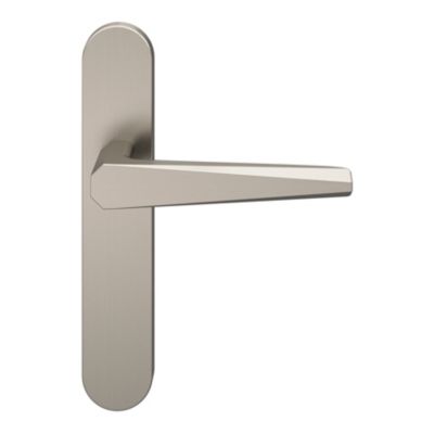 Ensemble poignée sur plaque rond GoodHome Keri effet nickel satin gris L.140mm x l.42mm entraxe 165-195mm