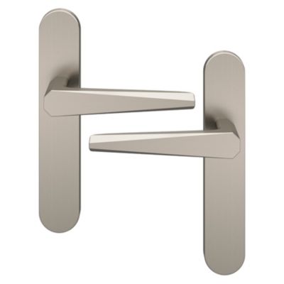 Ensemble poignée sur plaque rond GoodHome Keri effet nickel satin gris L.140mm x l.42mm entraxe 165-195mm