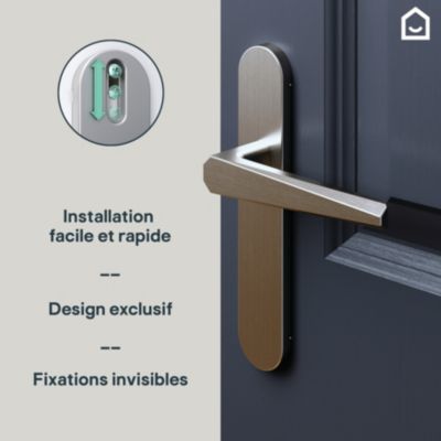Ensemble poignée sur plaque rond GoodHome Keri effet nickel satin gris L.140mm x l.42mm entraxe 165-195mm