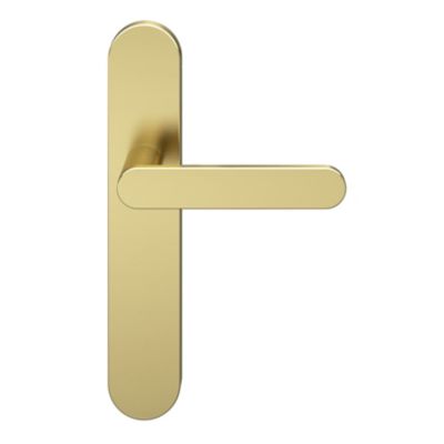 Ensemble poignée sur plaque rond GoodHome Minzh effet laiton satin doré L.120mm x l.42mm entraxe 165-195mm