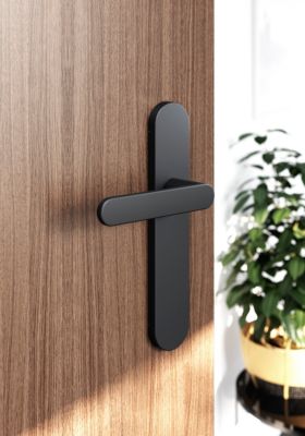 Ensemble poignée sur plaque rond GoodHome Minzh effet nickel mat noir L.120mm x l.42mm entraxe 165-195mm