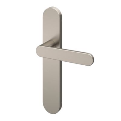 Ensemble poignée sur plaque rond GoodHome Minzh effet nickel satin gris L.120mm x l.42mm entraxe 165-195mm