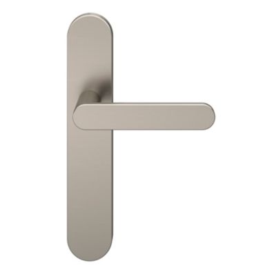 Ensemble poignée sur plaque rond GoodHome Minzh effet nickel satin gris L.120mm x l.42mm entraxe 165-195mm