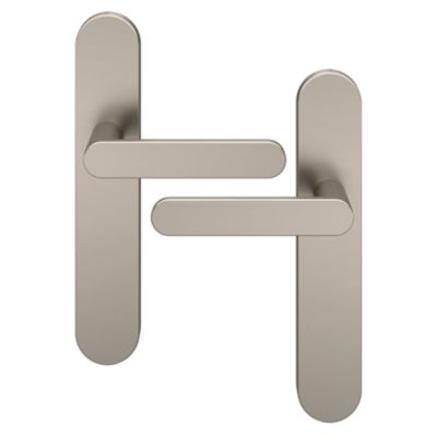 Ensemble poignée sur plaque rond GoodHome Minzh effet nickel satin gris L.120mm x l.42mm entraxe 165-195mm