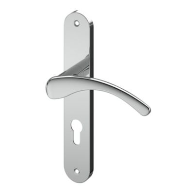 Ensemble poignée sur plaque rond GoodHome Ruis effet chromé gris L.138.5mm x l.40mm entraxe 195mm