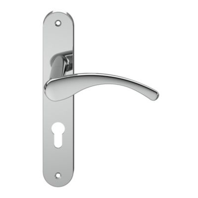 Ensemble poignée sur plaque rond GoodHome Ruis effet chromé gris L.138.5mm x l.40mm entraxe 195mm
