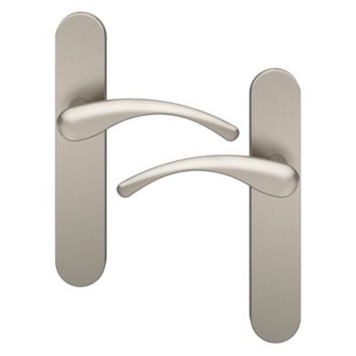 Ensemble poignée sur plaque rond GoodHome Ruis effet nickel satin gris L.138.5mm x l.42mm entraxe 165-195mm