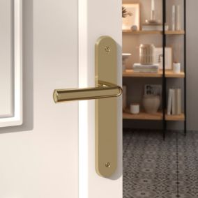 Ensemble poignée sur plaque rond GoodHome Tudy effet laiton brillant doré L.119mm x l.41mm entraxe 195mm
