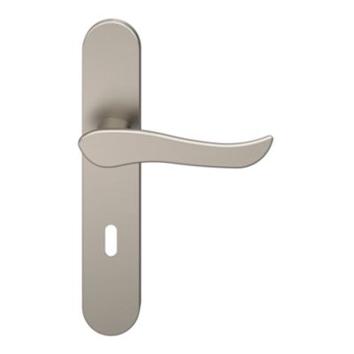 Ensemble poignée sur plaque rond serrure GoodHome Armel effet nickel satin gris L.130mm x l.42mm entraxe 165-195mm