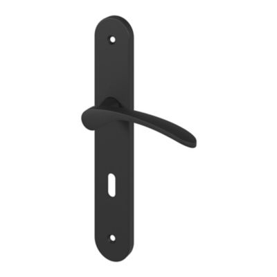 Ensemble poignée sur plaque rond serrure GoodHome Beare effet nickel mat noir L.110.5mm x l.40mm entraxe 195mm