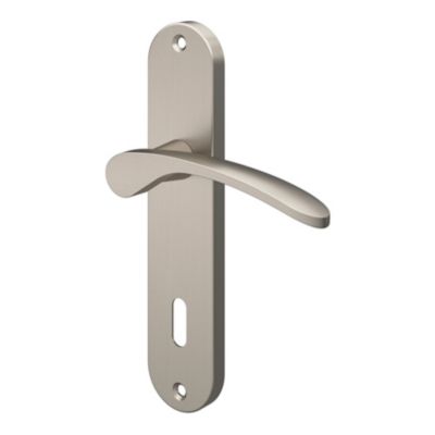Ensemble poignée sur plaque rond serrure GoodHome Beare effet nickel satin gris L.110.5mm x l.40mm entraxe 165mm