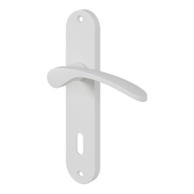 Ensemble poignée sur plaque rond serrure GoodHome Beare mat blanc L.110.5mm x l.40mm entraxe 165mm