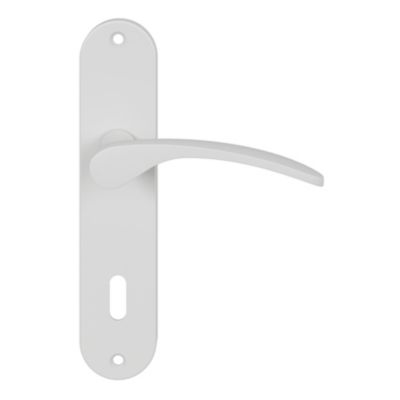 Ensemble poignée sur plaque rond serrure GoodHome Beare mat blanc L.110.5mm x l.40mm entraxe 165mm