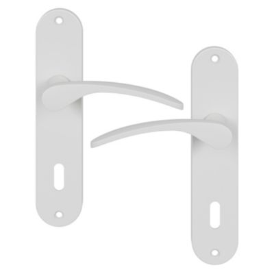 Ensemble poignée sur plaque rond serrure GoodHome Beare mat blanc L.110.5mm x l.40mm entraxe 165mm