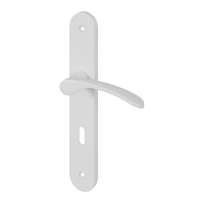 Ensemble poignée sur plaque rond serrure GoodHome Beare mat blanc L.110.5mm x l.40mm entraxe 195mm