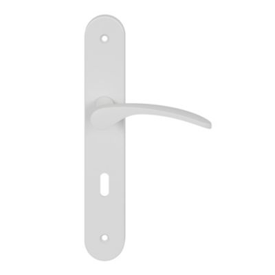 Ensemble poignée sur plaque rond serrure GoodHome Beare mat blanc L.110.5mm x l.40mm entraxe 195mm