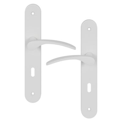 Ensemble poignée sur plaque rond serrure GoodHome Beare mat blanc L.110.5mm x l.40mm entraxe 195mm