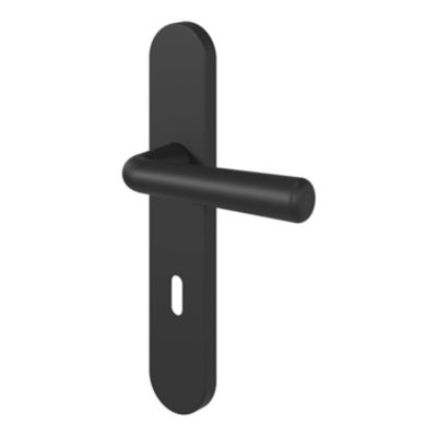 Ensemble poignée sur plaque rond serrure GoodHome Dizel effet nickel mat noir L.121.5mm x l.42mm entraxe 165-195mm