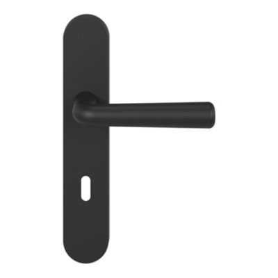 Ensemble poignée sur plaque rond serrure GoodHome Dizel effet nickel mat noir L.121.5mm x l.42mm entraxe 165-195mm