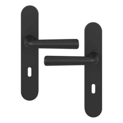 Ensemble poignée sur plaque rond serrure GoodHome Dizel effet nickel mat noir L.121.5mm x l.42mm entraxe 165-195mm
