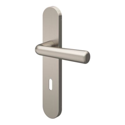 Ensemble poignée sur plaque rond serrure GoodHome Dizel effet nickel satin gris L.121.5mm x l.42mm entraxe 165-195mm