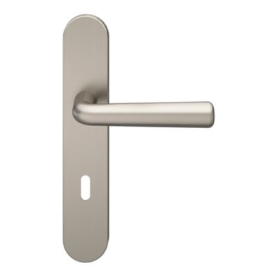 Ensemble poignée sur plaque rond serrure GoodHome Dizel effet nickel satin gris L.121.5mm x l.42mm entraxe 165-195mm