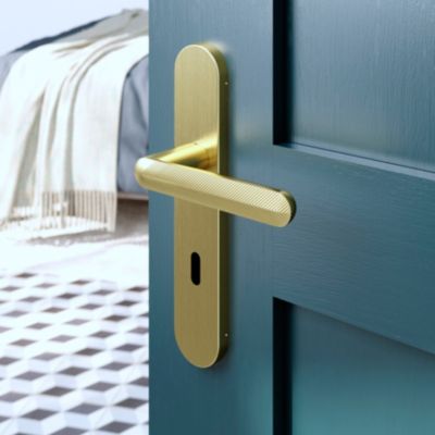 Serrure de bouton de porte d'entrée dorée avec serrure de porte intérieure  à clé poignée