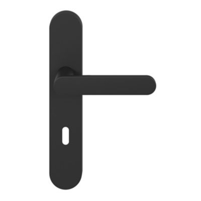 Ensemble poignée sur plaque rond serrure GoodHome Minzh effet nickel mat noir L.120mm x l.42mm entraxe 165-195mm