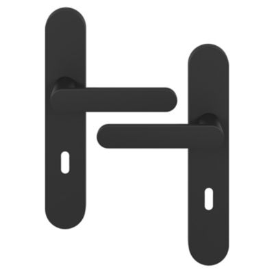 Ensemble poignée sur plaque rond serrure GoodHome Minzh effet nickel mat noir L.120mm x l.42mm entraxe 165-195mm