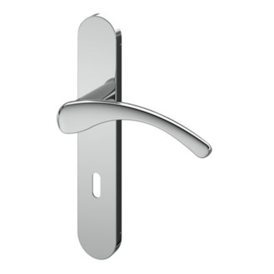 Ensemble poignée sur plaque rond serrure GoodHome Ruis effet chromé gris L.138.5mm x l.42mm entraxe 165-195mm