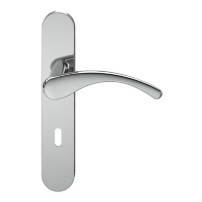Ensemble poignée sur plaque rond serrure GoodHome Ruis effet chromé gris L.138.5mm x l.42mm entraxe 165-195mm