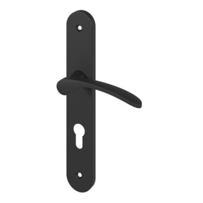 Ensemble poignée sur plaque rondcylindre GoodHome Beare effet nickel mat noir L.110.5mm x l.40mm entraxe 195mm