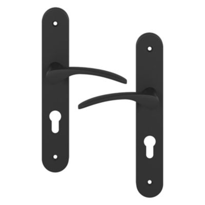 Ensemble poignée sur plaque rondcylindre GoodHome Beare effet nickel mat noir L.110.5mm x l.40mm entraxe 195mm