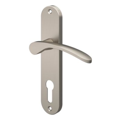 Ensemble poignée sur plaque rondcylindre GoodHome Beare effet nickel satin gris L.110.5mm x l.40mm entraxe 165mm