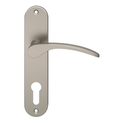Ensemble poignée sur plaque rondcylindre GoodHome Beare effet nickel satin gris L.110.5mm x l.40mm entraxe 165mm