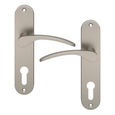 Ensemble poignée sur plaque rondcylindre GoodHome Beare effet nickel satin gris L.110.5mm x l.40mm entraxe 165mm